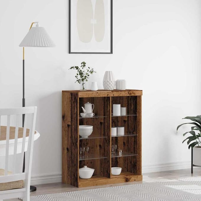 vidaXL - LED - Dressoir - Oud - hout - 81 - x - 37 - x - 100 - cm - Bewerkt - hout