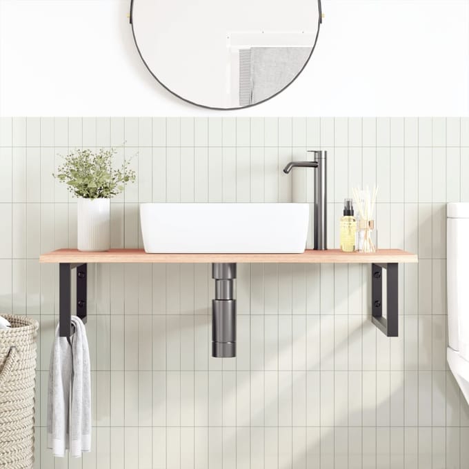 vidaXL - Badkamer - wandschap - staal - en - massief - eikenhout