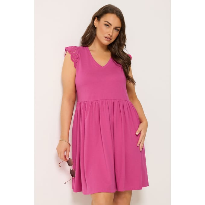 Yours Roze Jurk Met Broderie Anglaise Peplum Size 42