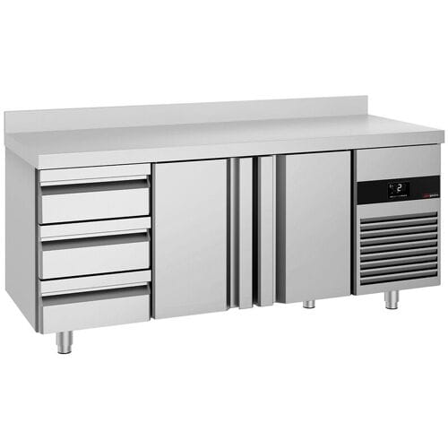GGM Gastro Koelwerkbank PREMIUM - 1865x700mm - met 2 deuren - met 3 lades - met opstand zilver