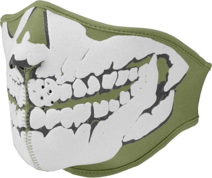 101 INC - Face mask neoprene skull 3D (kleur: Groen / maat: NVT)