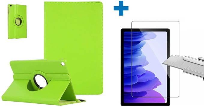 Screenprotector Geschikt voor Samsung Galaxy Tab A7 Hoes - (2020/2022) - 360 graden draaibaar case Groen + screenprotector gehard glas