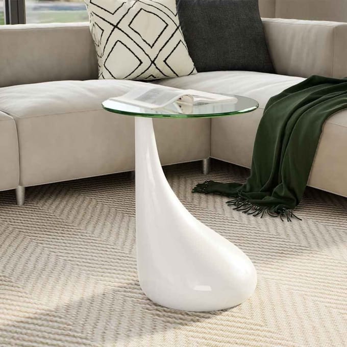 vidaXL - Salontafel - met - rond - glazen - tafelblad - hoogglans - wit