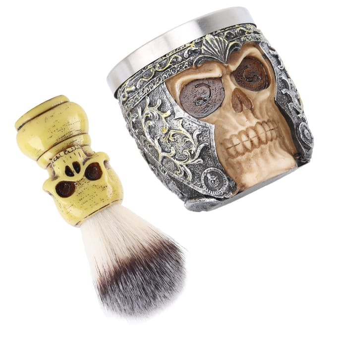 Heren Baard Scheerset Roestvrij Staal Scheerkom Skelet Hoofd Baardborstel Kit beige