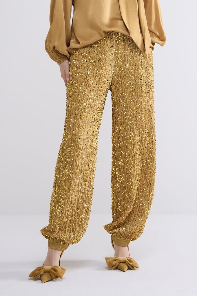 Summum Woman Pants Sequins Velours Camel Brown Größe: 42 | Jogginghosen Outlet | Damen | Braun