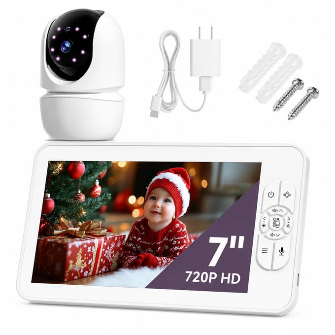 Babyfoon met Camera 7 Inch HD Scherm - 1 Camera - Split-Screen & Nachtzicht