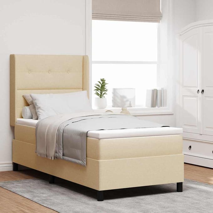 vidaXL - Boxspring - bed - met - kussen - met - hoofdeinde - Crème - 200 - x - 100 - cm - Stof