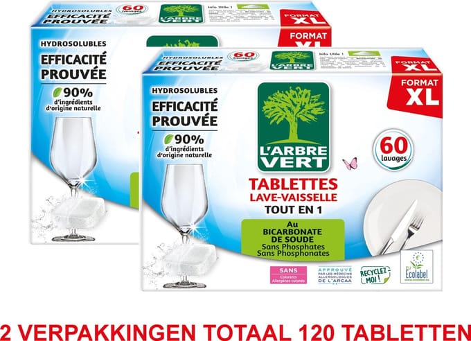 L'arbre vert Vaatwastabletten in water oplosbaar, 60 doses (verpakking van 2 / 120 tabletten)