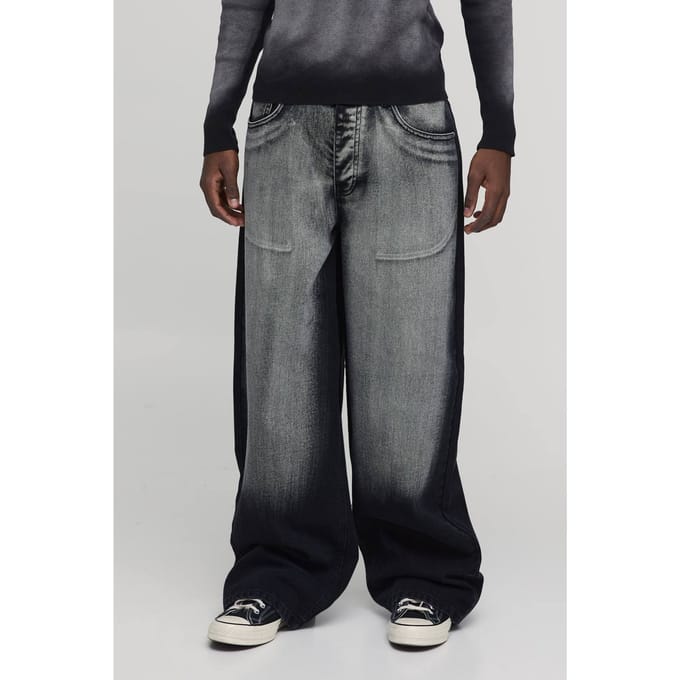 Baggy Stijve Gebleekte Gewassen Denim Jeans | Washed Black | Size 34R