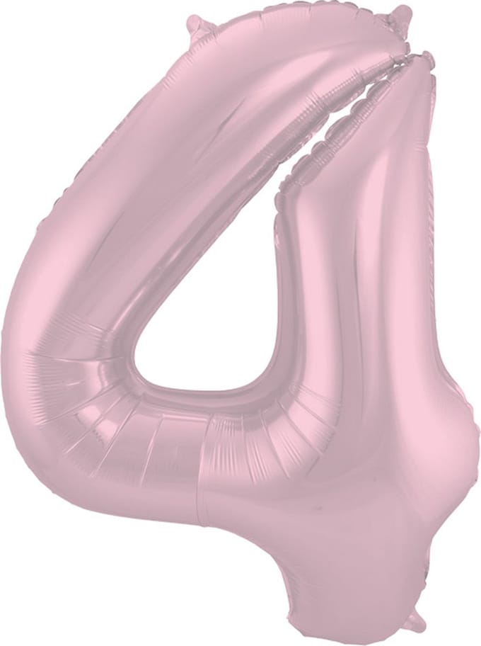 Folat - Folieballon Cijfer 4 Pastel Roze Metallic Mat - 86 cm