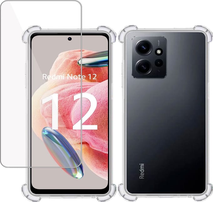 Hoesje + Screenprotector geschikt voor Xiaomi Xiaomi Redmi Note 12 – Tempered Glass - Extreme Shock Case Transparant
