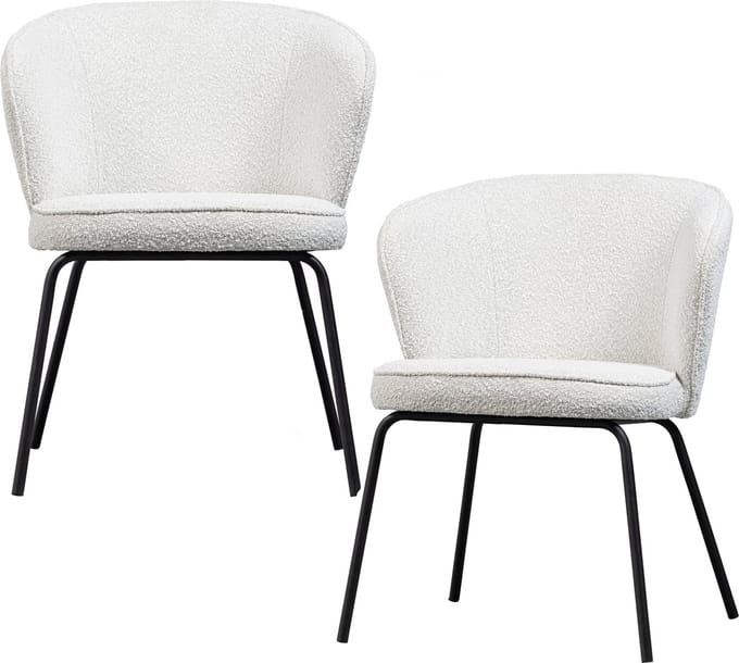 WOOOD Admit Eetkamerstoelen - Bouclé - Naturel - Set van 2