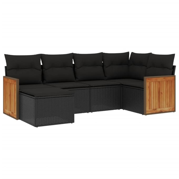 vidaXL - 6-delige - Loungeset - met - kussens - poly - rattan - zwart