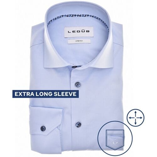 Ledûb Overhemd Uni Color Subtle Cotton Stretch Extra Lange Mouw Mouwlengte 7 Licht Blauw / male