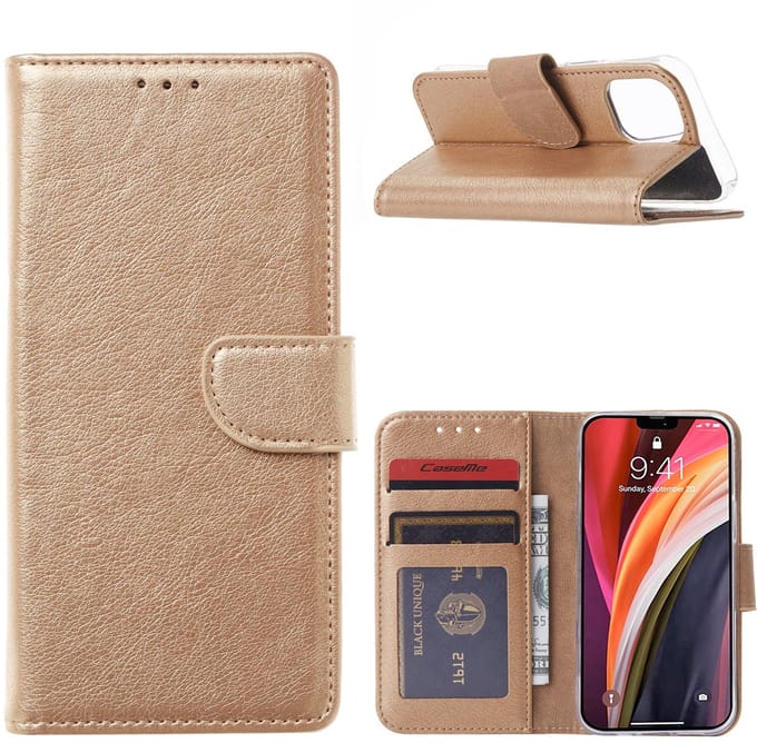 Hoesje Geschikt voor iPhone 12 Mini Hoesje met Pasjeshouder case Goud