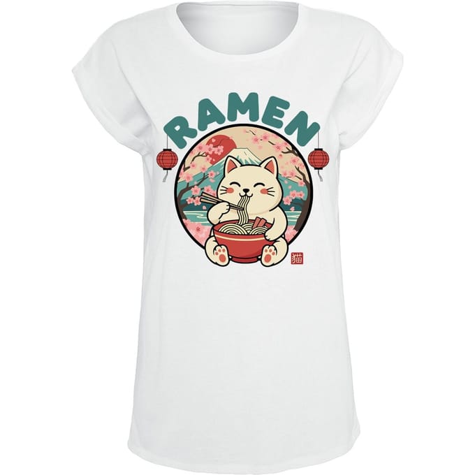 Tierisch - Fun T-shirt - Ramen Cat - M tot XXL - voor Vrouwen - wit