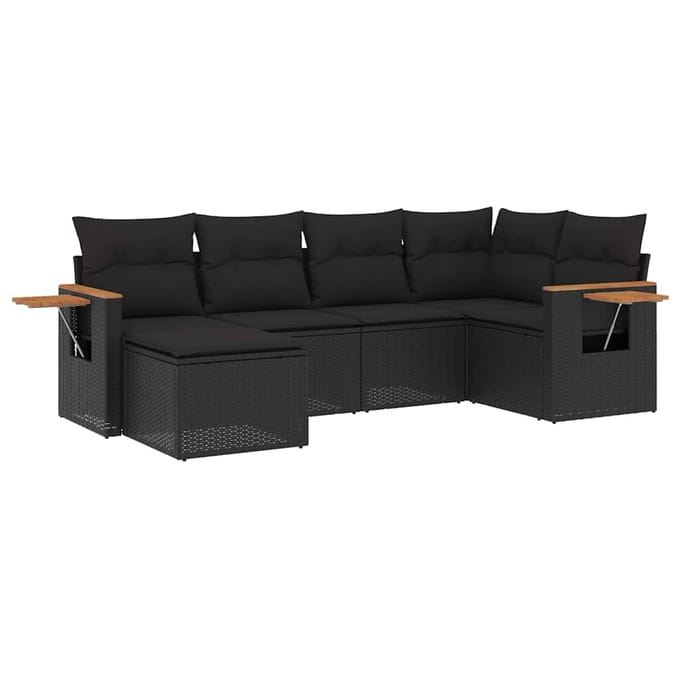 vidaXL - 6-delige - Loungeset - met - kussens - poly - rattan - zwart