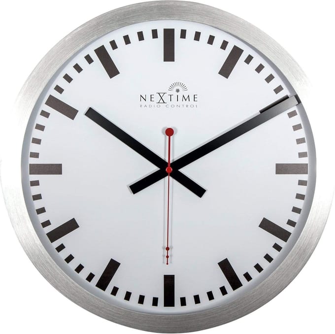 NeXtime Station Radio Controlled (DCF) – Wandklok – 35 cm – Aluminium – Wit