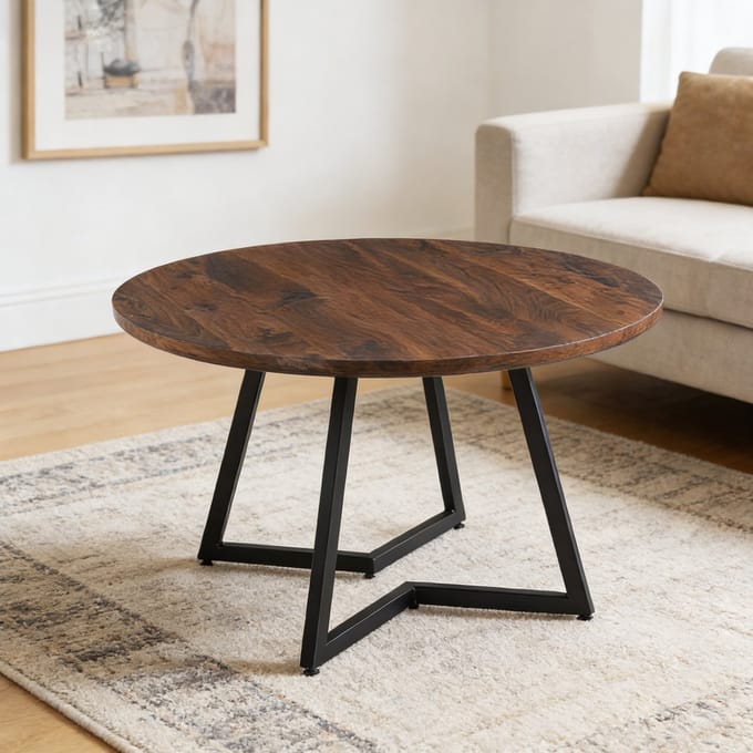 MODFU Eettafel - MDF Tafelblad En Metalen Poten - Industrieel - Eetkamer - Walnootkleur