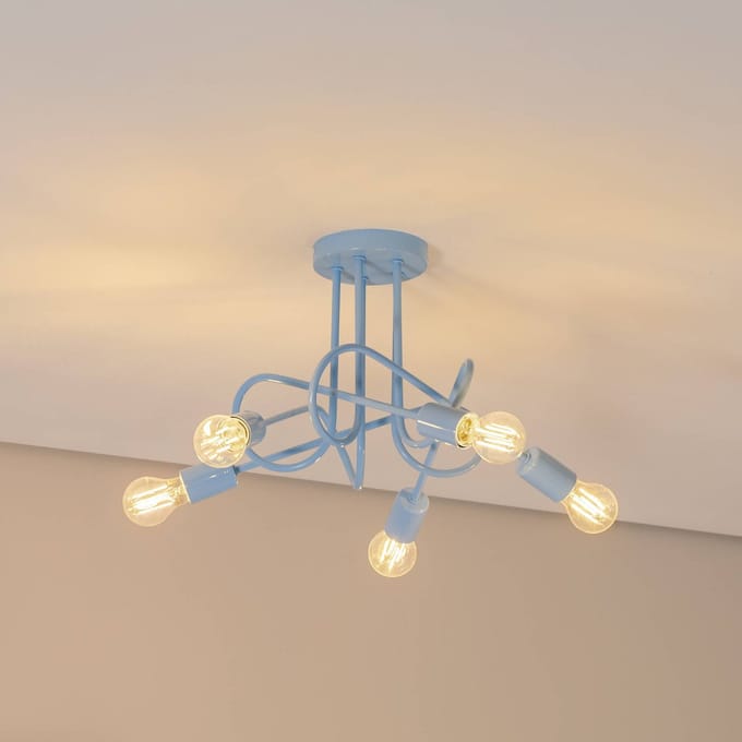 HELAM Plafondlamp Oxford, lichtblauw, Ø 47 cm, metaal, 5-lamps