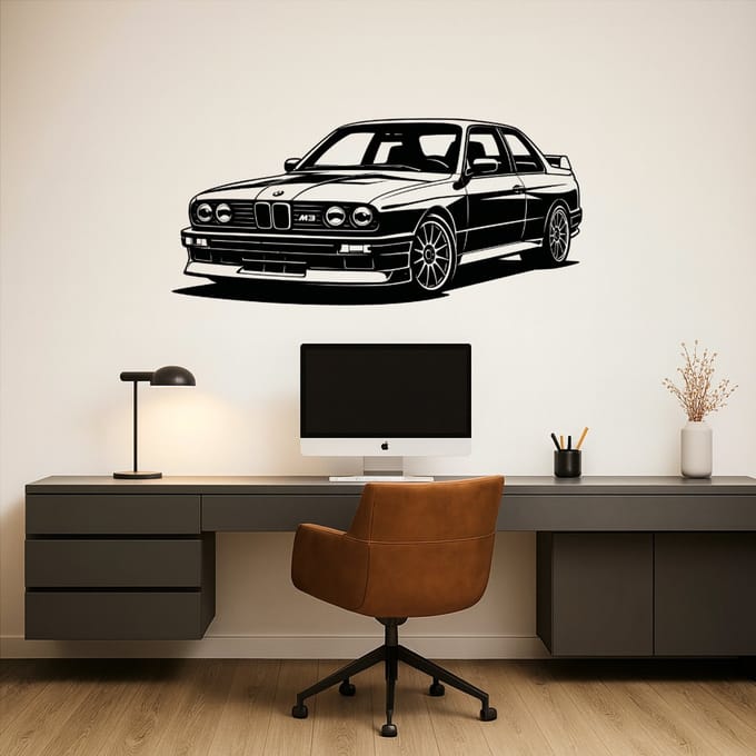 BR2Laser BMW M3 E30 – Wanddecoratie – Lasergesneden Hout – Autokunst – 75 cm Breed