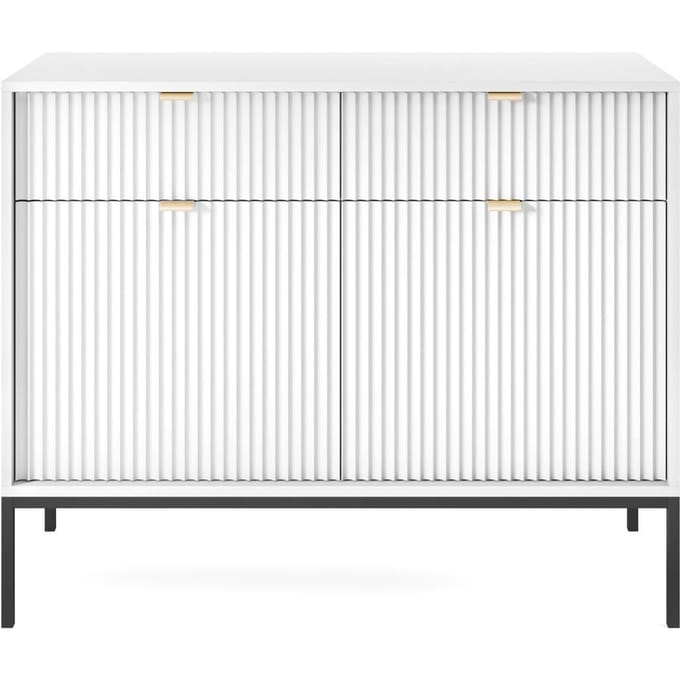 Selsey Vellore - tweedeurs ladekast 104 cm - wit met geribbelde fronten en gouden handgrepen
