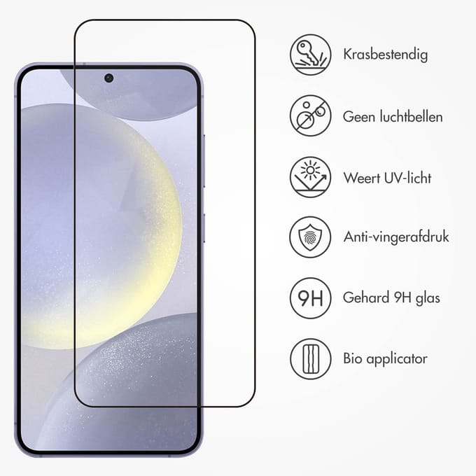 Accezz Screen Protector - Geschikt voor Samsung Galaxy S24 Plus / S25 Plus - Gehard Glas Full Cover Screenprotector met Bio Applicator