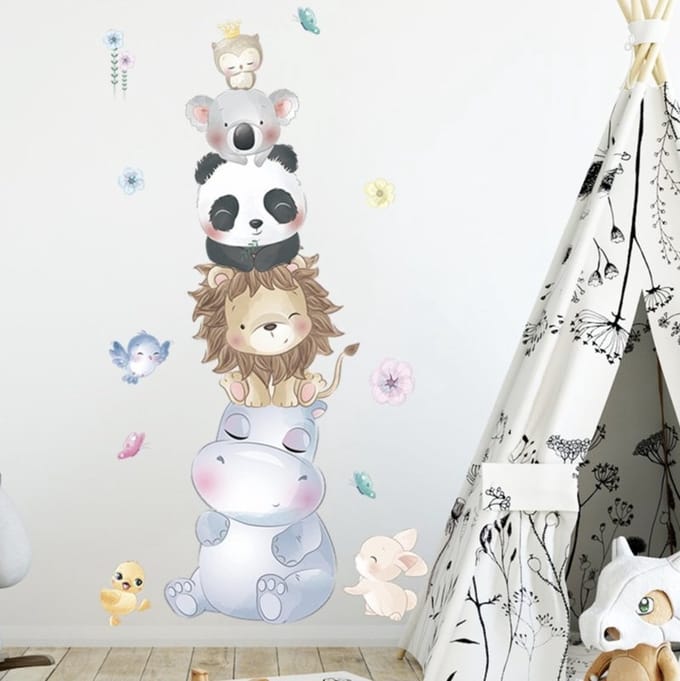 Stickerkamer® - Muursticker dieren op elkaar - kinderkamer