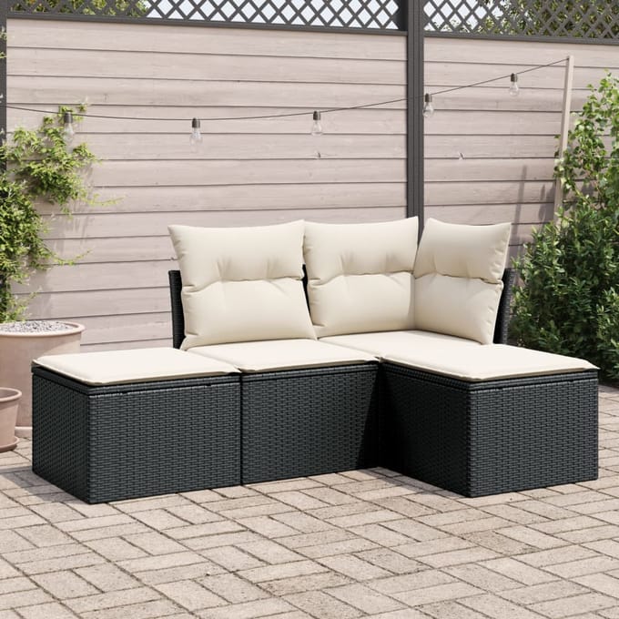 vidaXL - 4-delige - Loungeset - met - kussens - poly - rattan - zwart
