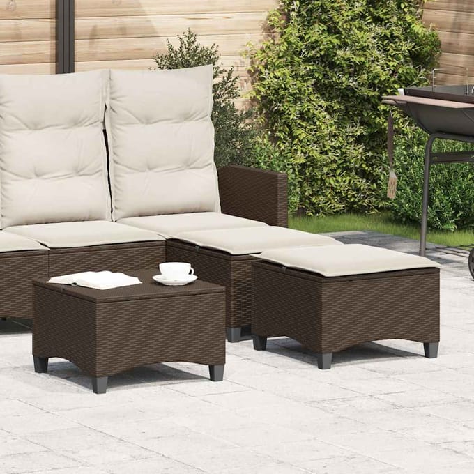 vidaXL - Tuinkrukken - met - kussens - 2 - st - 55x55x36 - cm - poly - rattan - bruin