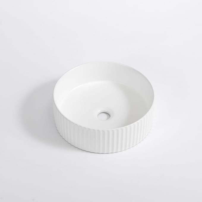 FugaFlow Efficiente Arredo Waskom - 36x36x12.5 - geribbeld - rond - keramiek - wit glans