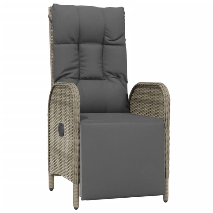 vidaXL - Tuinstoelen - 2 - st - verstelbaar - met - kussens - poly - rattan - grijs