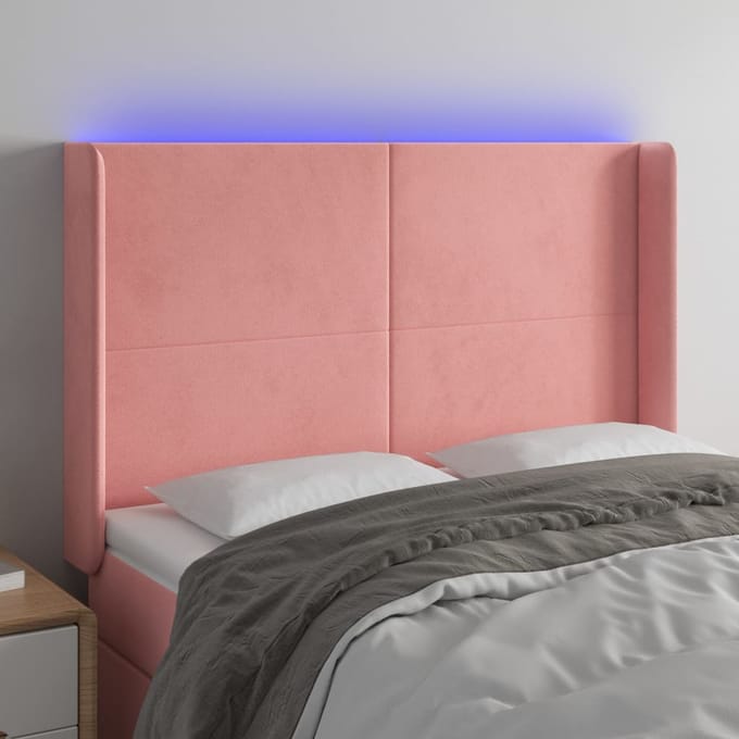 vidaXL - Hoofdbord - LED - 147x16x118/128 - cm - fluweel - roze