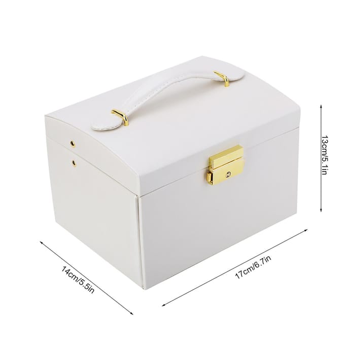3 Lagen PU Leer Sieraden Opbergkoffer Displaydoos Houder Organizer met Spiegel (Wit) wit