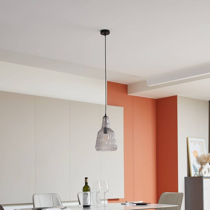 Lindby - hanglamp - 1licht - Glas, metaal - H: 35 cm - E27 - rokerig grijs