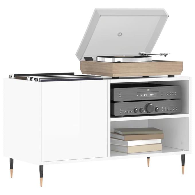 vidaXL - Platenkast - 85x38x48 - cm - bewerkt - hout - hoogglans - wit