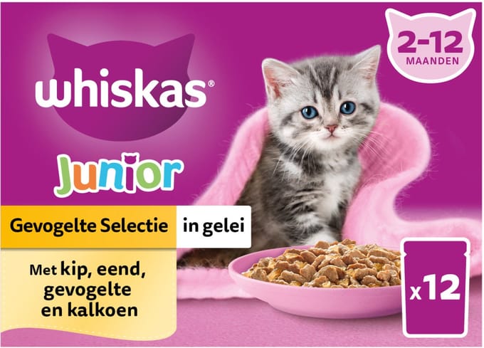 Whiskas Junior Multipack Gevogelte Selectie in Gelei - 12 x 85 gr