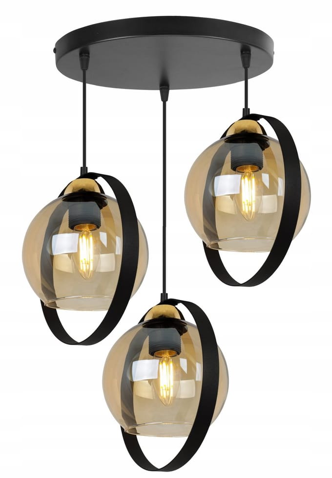 Light-Home RING HAGA 2346/3/OW/M – Hanglamp – Metaal/Zwart – Glazen Kap – Modern Design – 3x E27