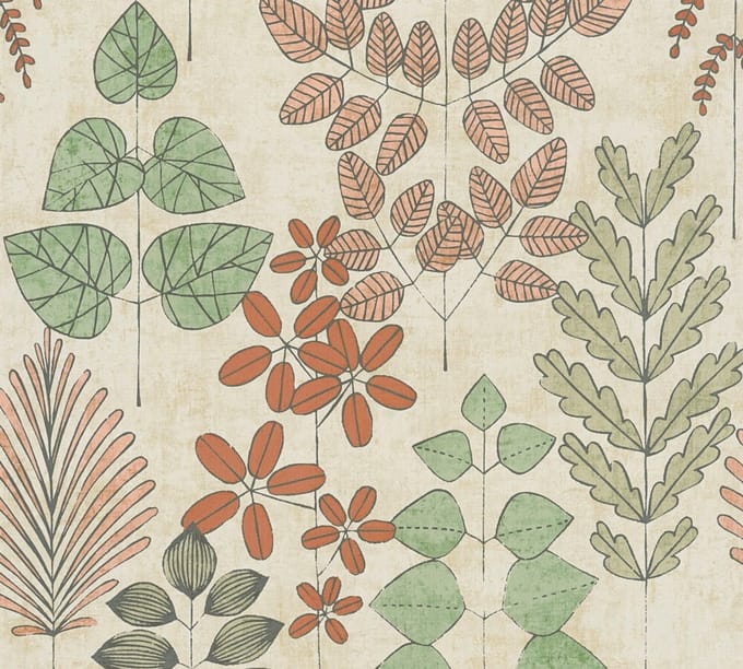 PLANTEN & BLADEREN BEHANG | Retro - Groen Rood Roze - A.S. Création Nordic Feeling