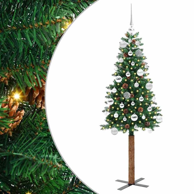 vidaXL - Slanke - Kerstboom - Groen - 150 - cm - PVC - en - massief - dennenhout