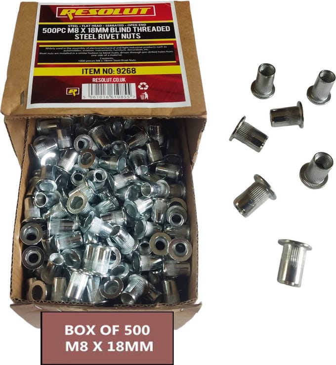 Blindklinkmoeren M8 x 18 mm Box van 500 stuks