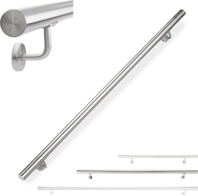 Trapleuning - 150 cm - rvs - Ø 42 mm - met houders - zilver