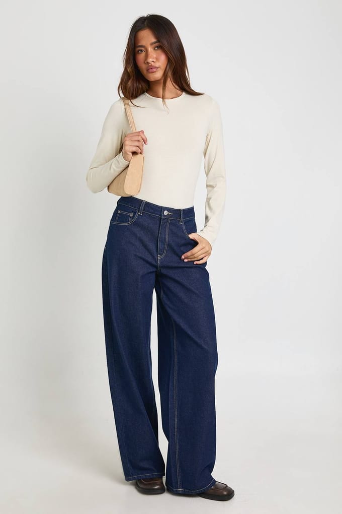 boohoo Dames Basic Body Met Lange Mouwen En Ronde Hals | Ecru | Maat: 16