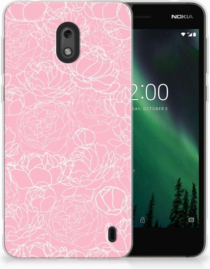 Back Cover voor Nokia 2 TPU Case White Flowers