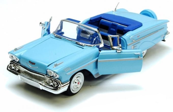 Motormax Modelauto - Chevrolet Impala 1958 - blauw - 22 cm - schaal 1:24 - speelgoedauto