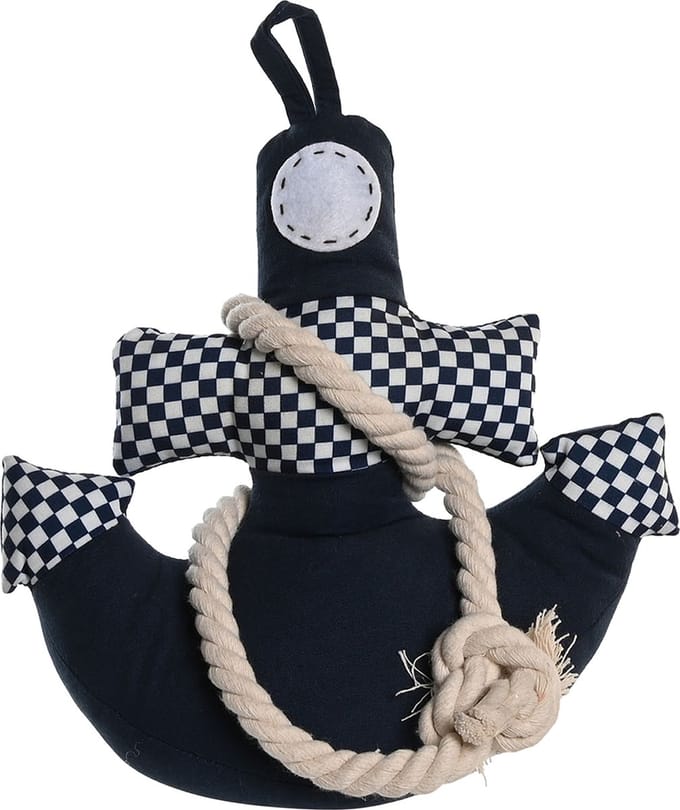 Items Deurstopper Anker vorm - 1 kilo gewicht - met oppak koord - blauw/wit - 26 x 28 cm