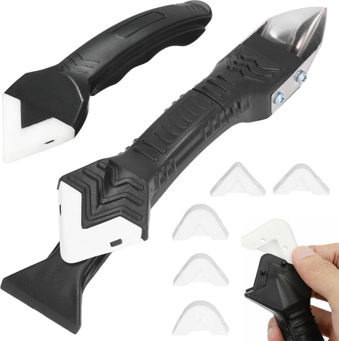 T.R. Tools Kit hulpmiddel 3-in-1 - Kitspatel, Kitscharaper en Kit Verwijderaar - Afstrijkrubber