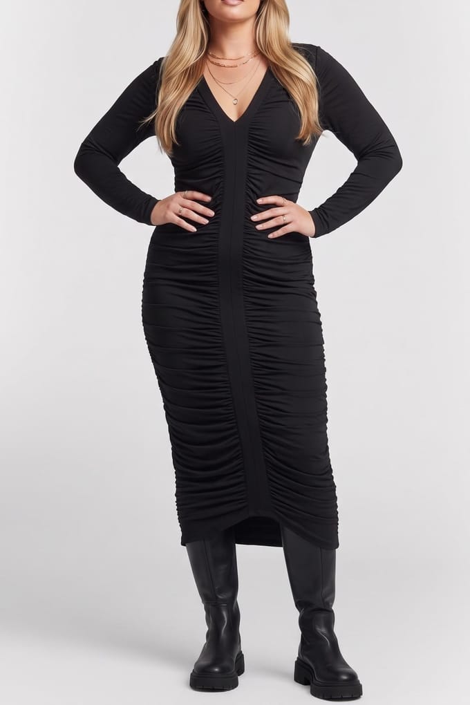 GUESS Amelia Vneck Drape M Jet Black A996 Größe: 36 | Midikleider Outlet | Damen | Schwarz