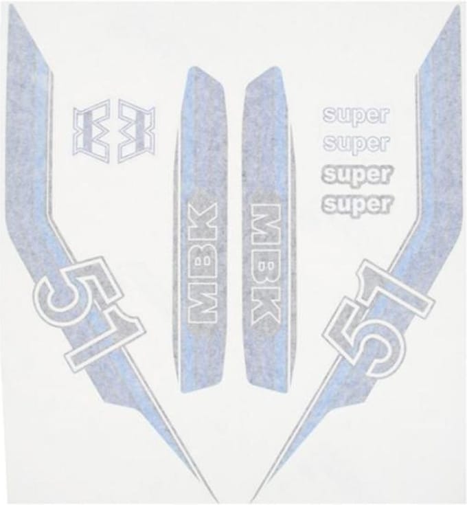 Planche 8 autocollant sticker bleu CGN pour mobylette MBK 50 51 Super Neuf