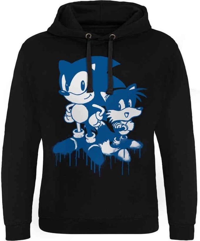 Sonic The Hedgehog Hoodie/trui -S- Sonic & Tails Sprayed Zwart